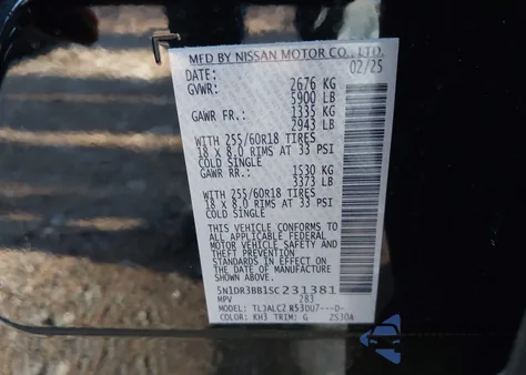 2025 Nissan Pathfinder Sv Fwd from USA, damaged, VIN 5N1DR3BB1SC231381